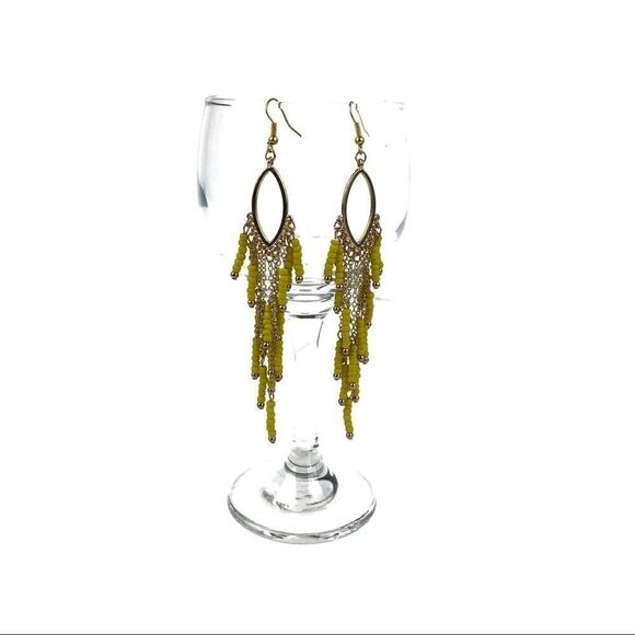 Fashion Earrings Yellow/White Beads Pierced NWT 5” - Picture 2 of 3